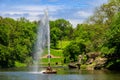View of lake with Snake Fountain in Sofiyivka park in Uman, Ukraine