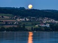 View of the lake after sunset, moonrise