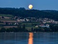 View of the lake after sunset, moonrise