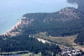 View of Lake Tahoe, buildings and shoreline from upper deck of Heavenly Gondola Royalty Free Stock Photo