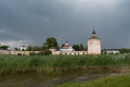 View from lake to Kirillo-Belozersky monastery. Monastery of the Russian Orthodox Church, located within the city of Kirillov Royalty Free Stock Photo