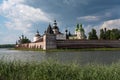 View from lake to Kirillo-Belozersky monastery. Monastery of the Russian Orthodox Church, located within the city of Kirillov, Royalty Free Stock Photo