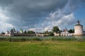 View from lake to Kirillo-Belozersky monastery. Monastery of the Russian Orthodox Church, located within the city of Kirillov, Royalty Free Stock Photo