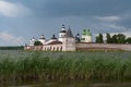 View from lake to Kirillo-Belozersky monastery. Monastery of the Russian Orthodox Church, located within the city of Kirillov, Royalty Free Stock Photo