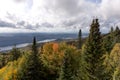 View of the Lake Tremblant and autumn forest from top of Mont Tremblant Royalty Free Stock Photo