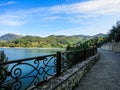 Panoramic sight in Castel di Tora with Lake Turano, beautiful village in the Province of Rieti. Lazio, Italy Royalty Free Stock Photo