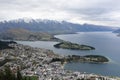 View of Lake Wakatipu, The Remarkables mountains and Queenstown New Zealand Royalty Free Stock Photo