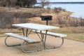 The view of Lake Whitney State Park from a picnic table and barbecue in Texas