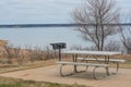 The view of Lake Whitney State Park from a picnic table and barbecue in Texas