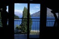View of lake through window