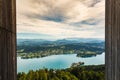 View at Lake Worthersee and Klagenfurt city from pyramidenkogel tower