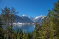 View from the lakeside road to famous spa town pertisau and lake