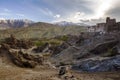 View of Lamayuru monastery Beautiful aerial view of moonland , Himalayan mountain background, Ladakh,Jammu and Kashmir, India. Royalty Free Stock Photo