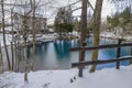 View of Lame lake in Aveto Valley in winter time with snow, in the hamlet of Rezzoaglio, province of Genoa, Italy Royalty Free Stock Photo