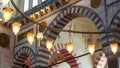 View of lamps inside the Suleymaniye mosque in Istanbul, Turkey