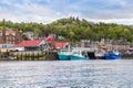 A view of the landing stage and the town of Oban, Scotland from Oban Bay