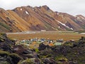 View on landmannalaugar camp site - start of famous iceland trek