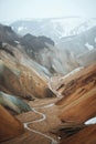 View of Landmannalaugar in the Fjallabak Nature Reserve, the Highlands of Iceland