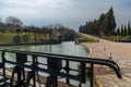 view of the landmark Fonseranes staircase locks on the Canal du Midi near Beziers