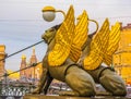 Griffins on Bank Bridge over the Kanal Griboyedov. In St. Petersburg, Russia