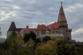 view of the landmark 15th-century Corvin Castle in Transylvania.