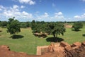 View landscape and ancient laterite stone stairway down of the base of the main stupa, Khao Klang Nok, influence of Draravati.