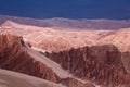 View of the landscape of the Atacama Desert. The rocks of the Mars Valley Valle de Marte and Cordillera de la Sal, Atacama Royalty Free Stock Photo