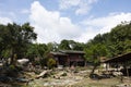 View landscape of Baan Huay Nam Sai countryside of Suan Phueng District with antique classic vintage retro wooden house home and