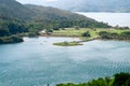 View of landscape with Chinese pavilion at High Island Reservoir Royalty Free Stock Photo