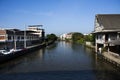 View landscape cityscape of Bangbuathong village with Pimonratch canal and house home riverside local life lifestyle of thai