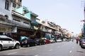 View landscape cityscape buildings downtown of Phahurat china town market shop and life lifestyle of local thai people driving