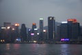 View landscape and cityscape of Hong Kong and Kowloon island at Victoria Harbour in evening time Royalty Free Stock Photo