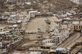 View landscape and cityscape of Leh Ladakh Village with ruins buildings and mark in Jammu and Kashmir, India