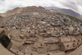 View landscape and cityscape of Leh Ladakh Village with ruins Stupa or Chedi from viewpoint of Leh Stok Palace.
