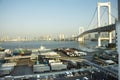 View landscape and cityscape of Odaiba downtown and rainbow bridge in Ariake town at Koto city in Tokyo, Japan Royalty Free Stock Photo