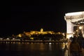 View landscape and cityscape of Old town city and Hungarian Parliament with Danube Delta river and Buda Chain Bridge in night time Royalty Free Stock Photo