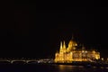 View landscape and cityscape of Old town city and Hungarian Parliament with Danube Delta river and Buda Chain Bridge in night time Royalty Free Stock Photo