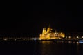 View landscape and cityscape of Old town city and Hungarian Parliament with Danube Delta river and Buda Chain Bridge in night time Royalty Free Stock Photo