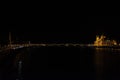 View landscape and cityscape of Old town city and Hungarian Parliament with Danube Delta river and Buda Chain Bridge in night time Royalty Free Stock Photo