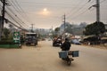 View landscape and cityscape of Pang Ma Pha city and mist or fog and traffic road with life of thai people in morning time while