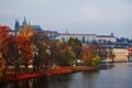 View landscape cityscape of Praha city and Vltava river while fall autumn in garden public park for Czechia people foreign