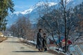 View and landscape and cityscape of the roadways during the winter season in the village of Kashmir