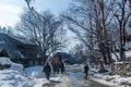 View and landscape and cityscape of the roadways during the winter season in the village of Kashmir