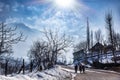 View and landscape and cityscape of the roadways during the winter season in the village of Kashmir