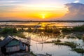 View of landscape countryside rural and river and sunset or sunrise Royalty Free Stock Photo