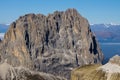 View of the landscape of the Dolomites mountains and Sasso Sella from Sass Pordoi, Italy Royalty Free Stock Photo