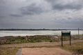 View landscape grand canyon biggest rock reef and movement water of Maekhong or mekong river while raining strom at Kaeng kabao of