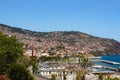 View of the landscape, hills and beach of Funchal town, Madeira, Portugal.