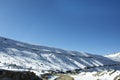 View landscape with Himalayas mountains range and Khardung La road pass winter season at Leh Ladakh in Jammu and Kashmir, India