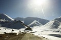 View landscape with Himalayas mountains range between Khardung La road pass go to Nubra Valley in Hunder city while winter season